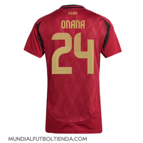 Camiseta Bélgica Amadou Onana #24 Primera Equipación Replica Eurocopa 2024 para mujer mangas cortas